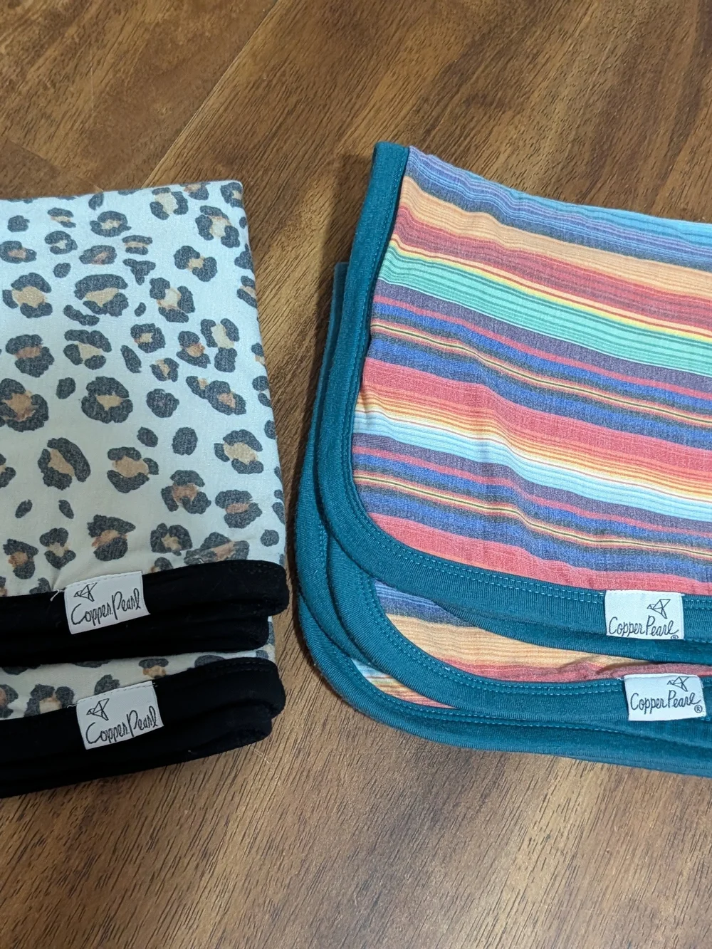Copper Pearl Leopard & Rainbow Stripe Loveys Teal Trim